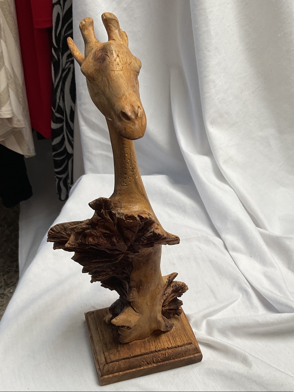 Hand-Carved Wooden Giraffe Sculpture - Natural Brown